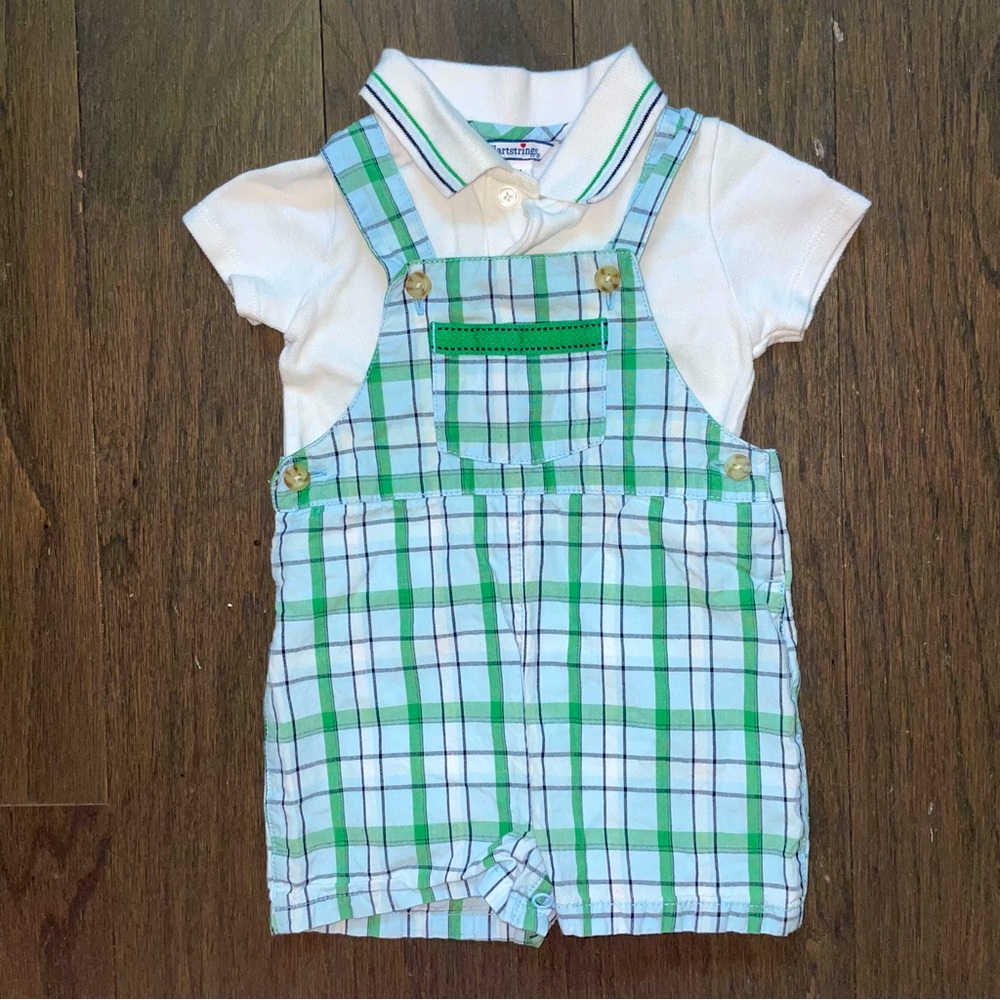 Vintage Hartstrings 6-9M Shortall and Matching Polo Set GUC